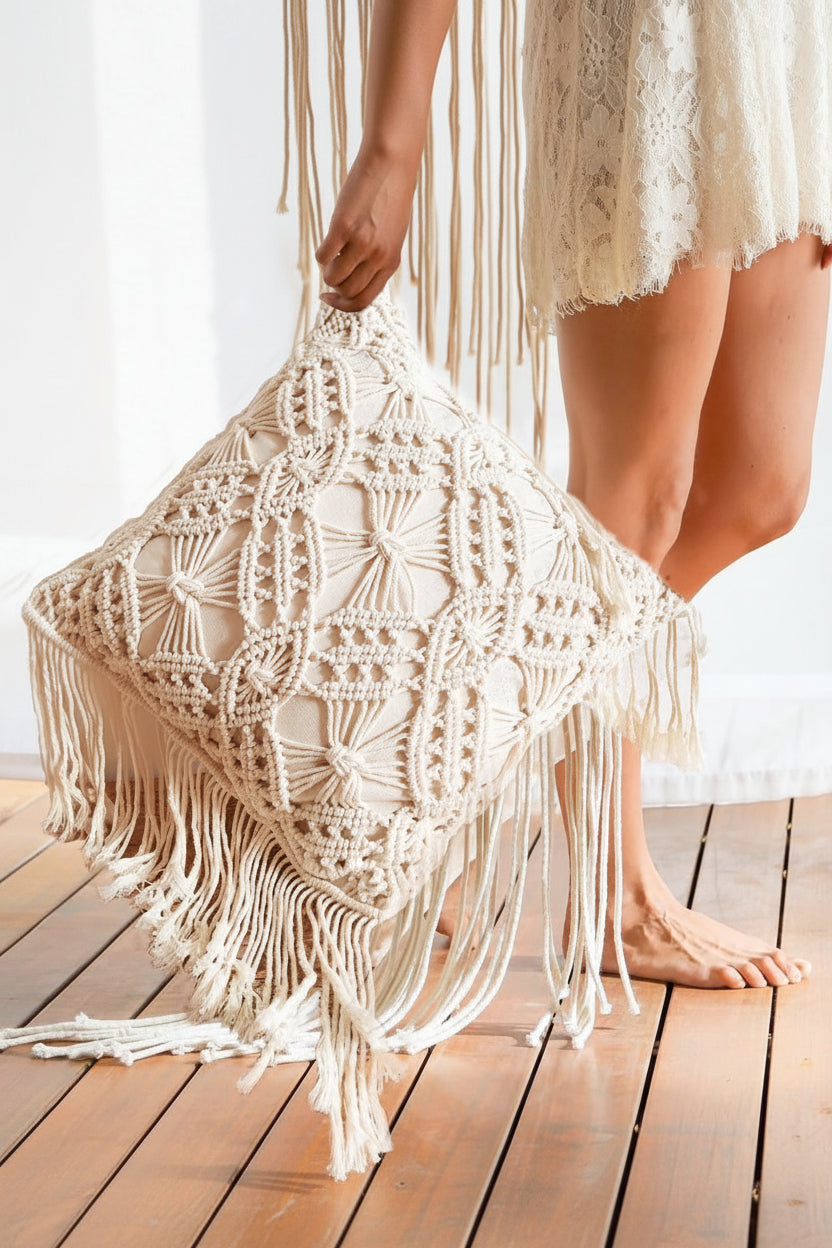 Handmade Macrame Boho Pillow with Insert