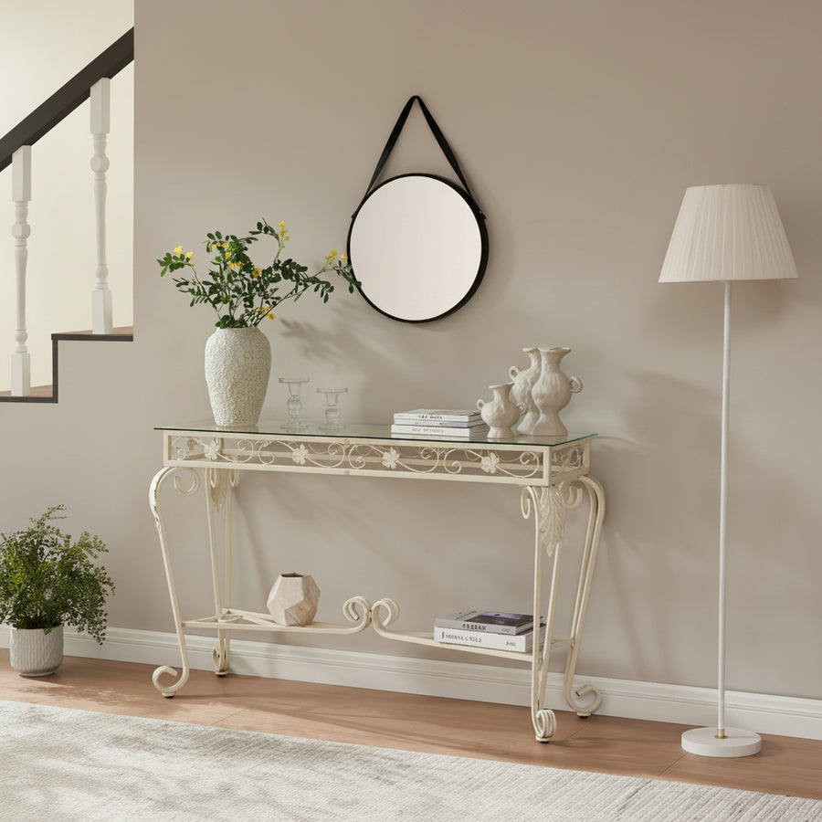 Vintage Metal Entryway Table with Shelf