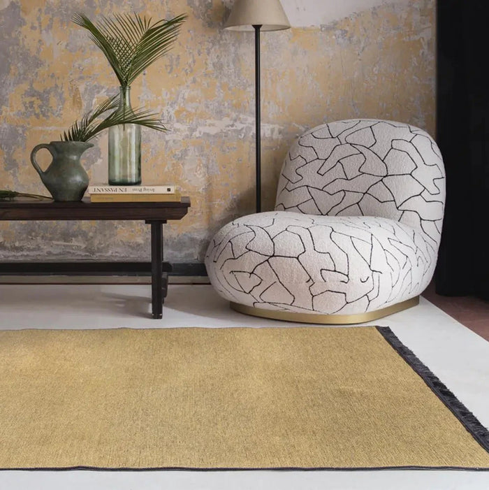 Mustard Fringed Woven Rug-HomeAscent