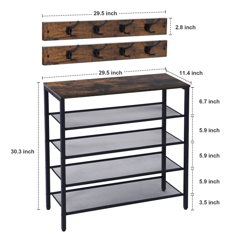 Rustic 4-Tier Shoe & Coat Rack-living room, office, bedroom-HomeAscent