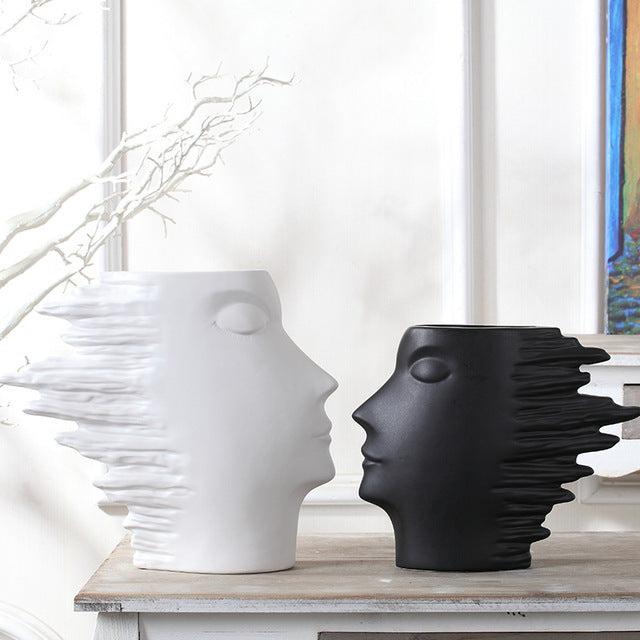 Abstract Face Vase | Modern White Ceramic Home Decor