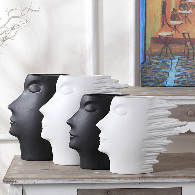 Abstract Face Vase | Modern White Ceramic Home Decor