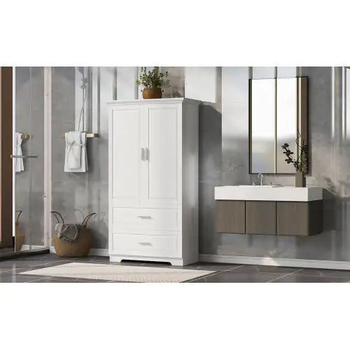 Tall  Storage Cabinet | White MDF Cabinet with Drawers