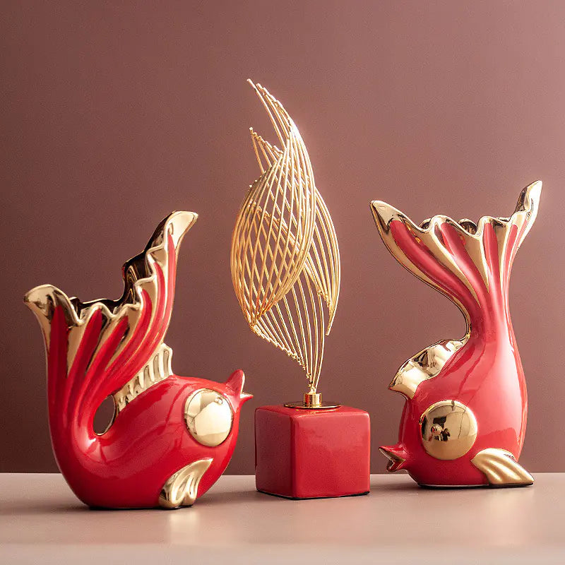 Ceramic Display Cabinet – Elegant Koi-Inspired Decor