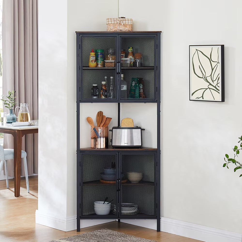 6-Tier Industrial Corner Shelf with Mesh Cabinet
