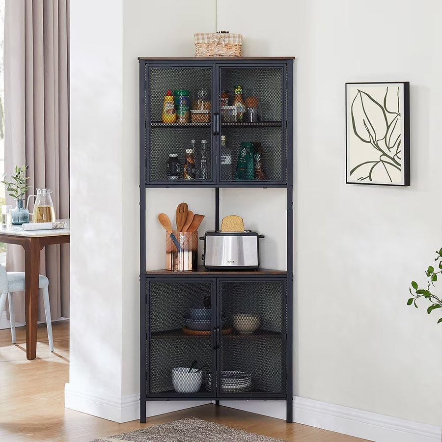 6-Tier Industrial Corner Shelf with Mesh Cabinet