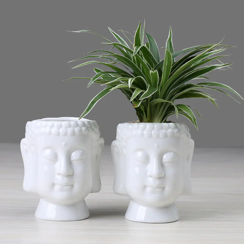 Minimalist Zen Ceramic Vase | White Buddha Planter