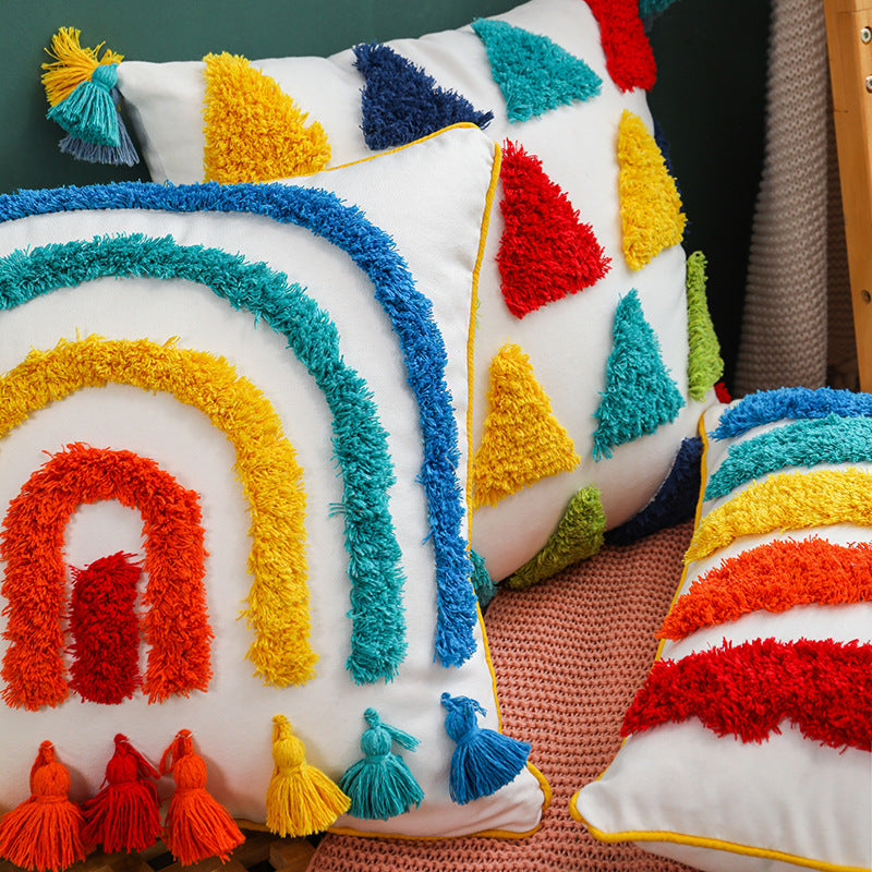 Textured Tufted Rainbow Pillow Cover