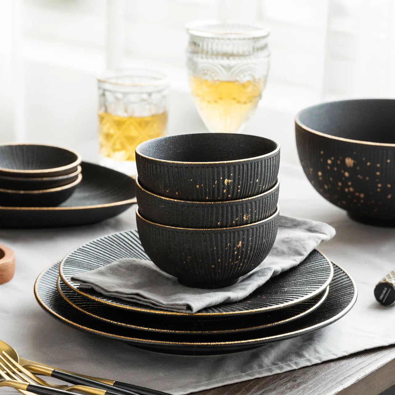Luxury Nordic Dinnerware Set with Gold Trim