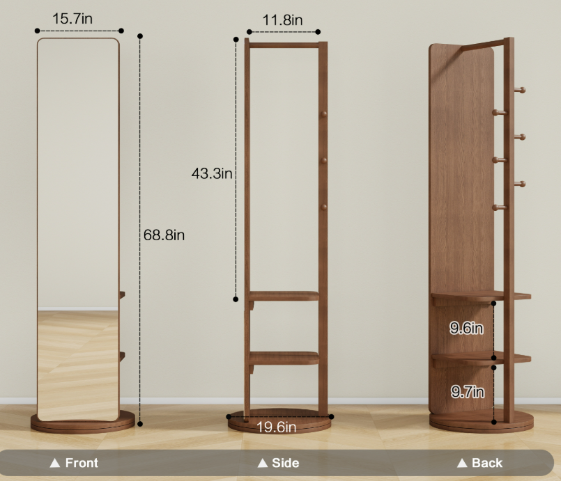 Full-Length Wardrobe Mirror | Walnut Frame & Storage