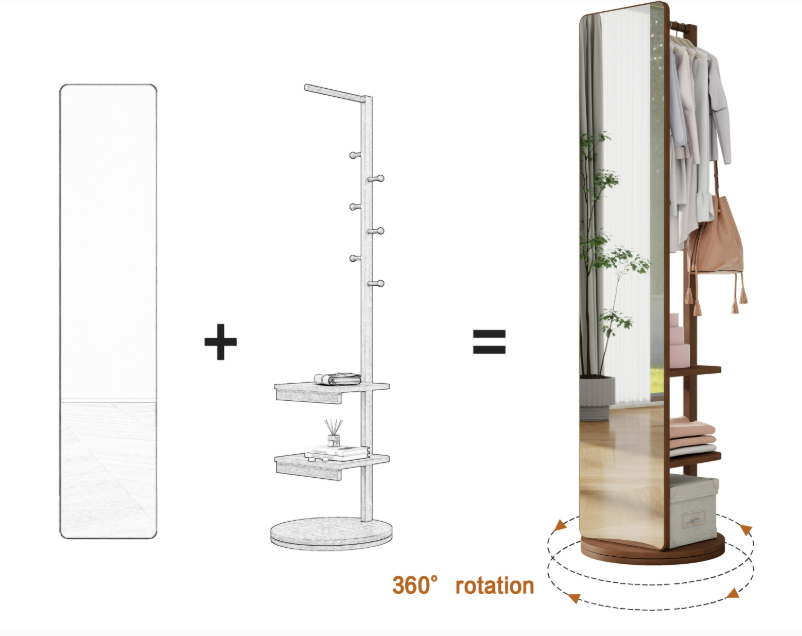 Full-Length Wardrobe Mirror | Walnut Frame & Storage