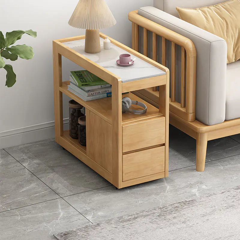 Solid Wood Movable Side Table