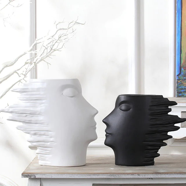 Abstract Face Vase | Modern White Ceramic Home Decor