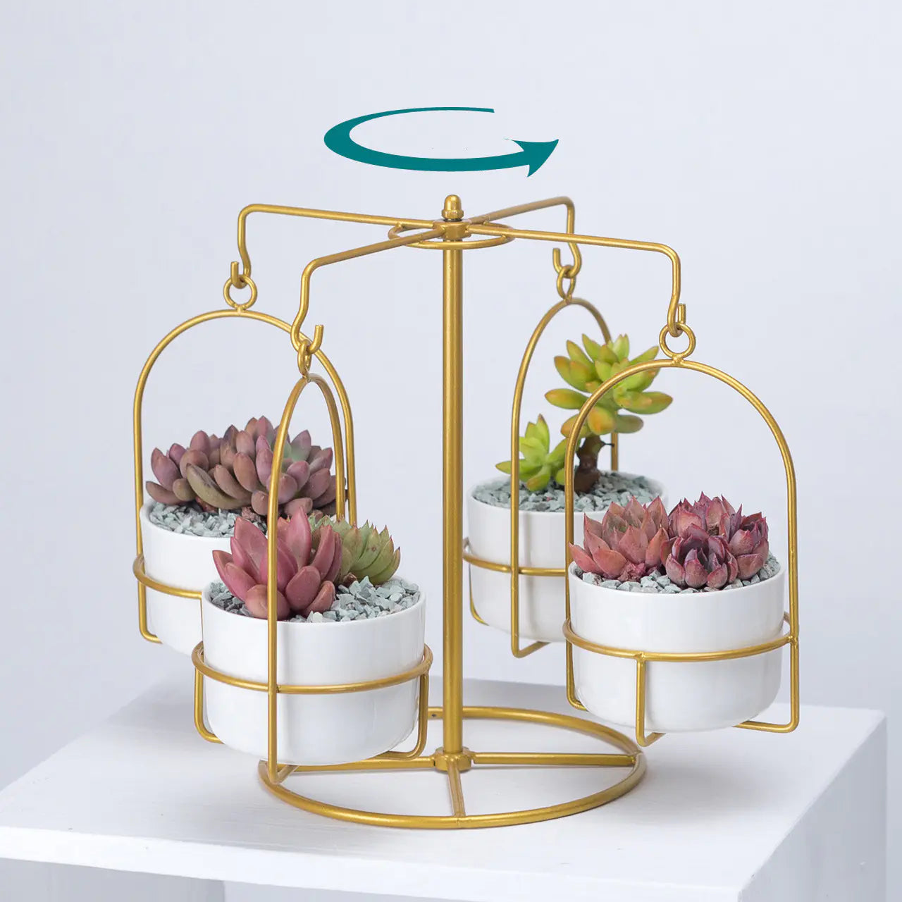 Rotating Carousel Ceramic Planter Set | Modern Succulent Pots