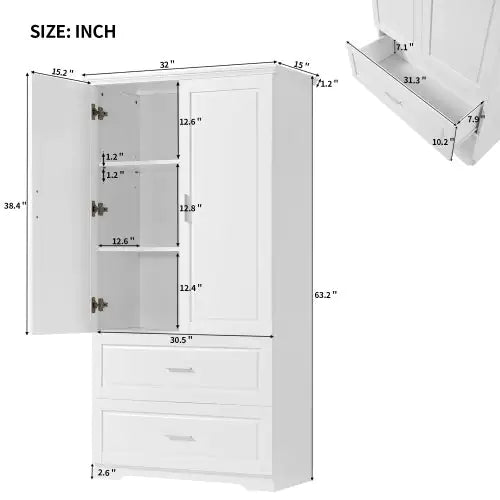 Tall  Storage Cabinet | White MDF Cabinet with Drawers