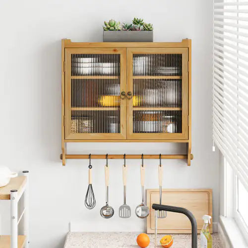 Vintage Wooden & Glass Wall Cabinet