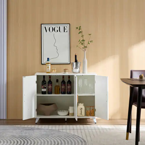 Modern White & Gold Accent Cabinet | 3-Door Storage Sideboard