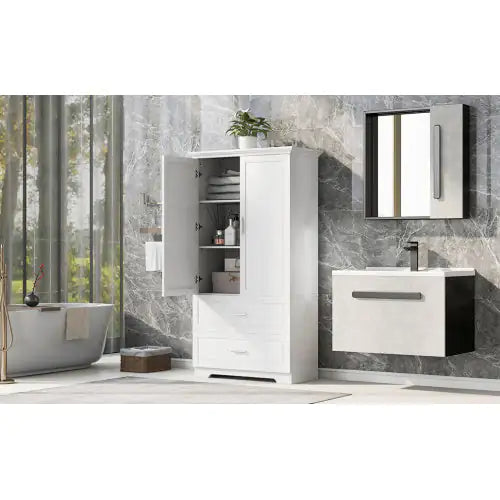 Tall  Storage Cabinet | White MDF Cabinet with Drawers