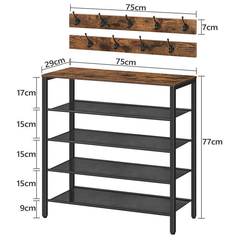 Rustic 4-Tier Shoe & Coat Rack-living room, office, bedroom-HomeAscent