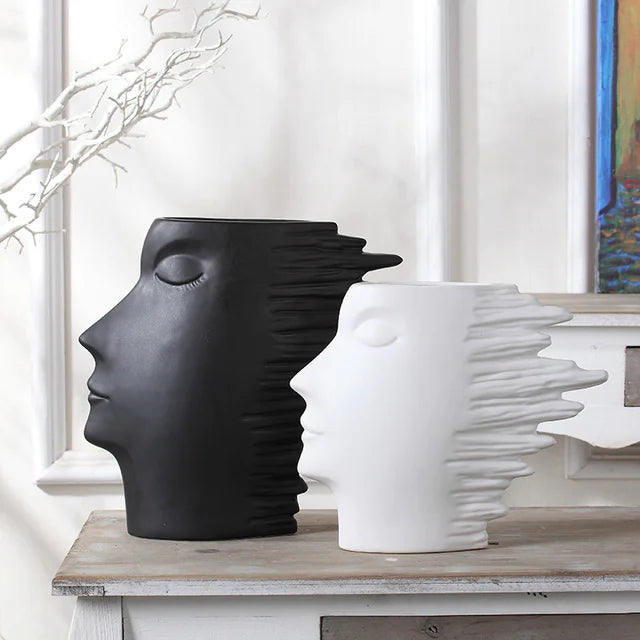 Abstract Face Vase | Modern White Ceramic Home Decor