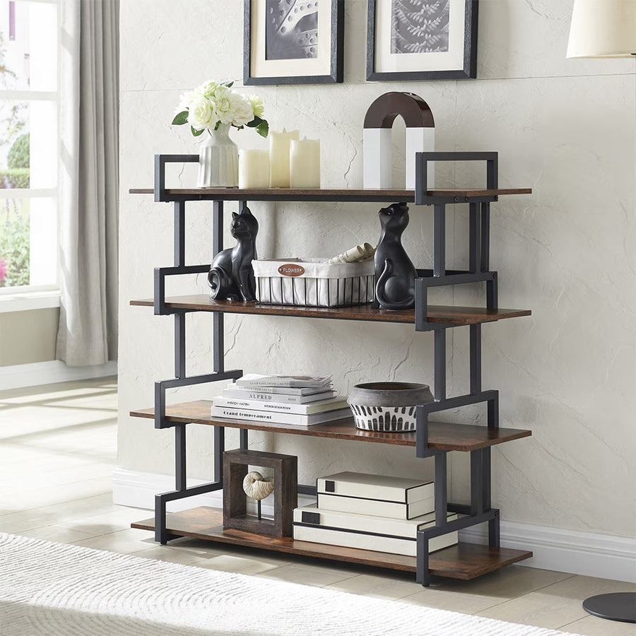 Modern Industrial 4-Tier Open Bookshelf