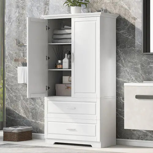 Tall  Storage Cabinet | White MDF Cabinet with Drawers