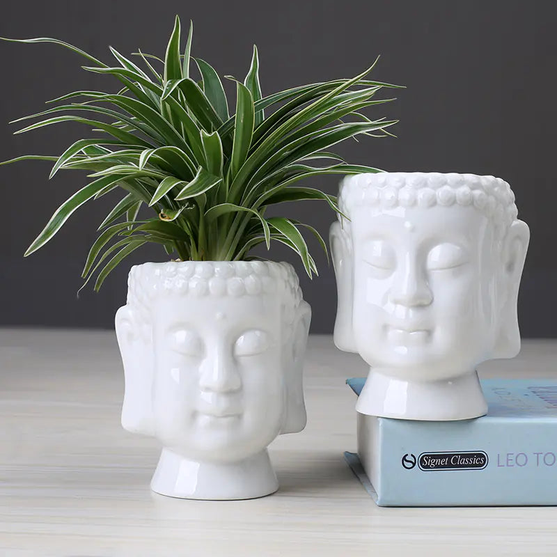 Minimalist Zen Ceramic Vase | White Buddha Planter