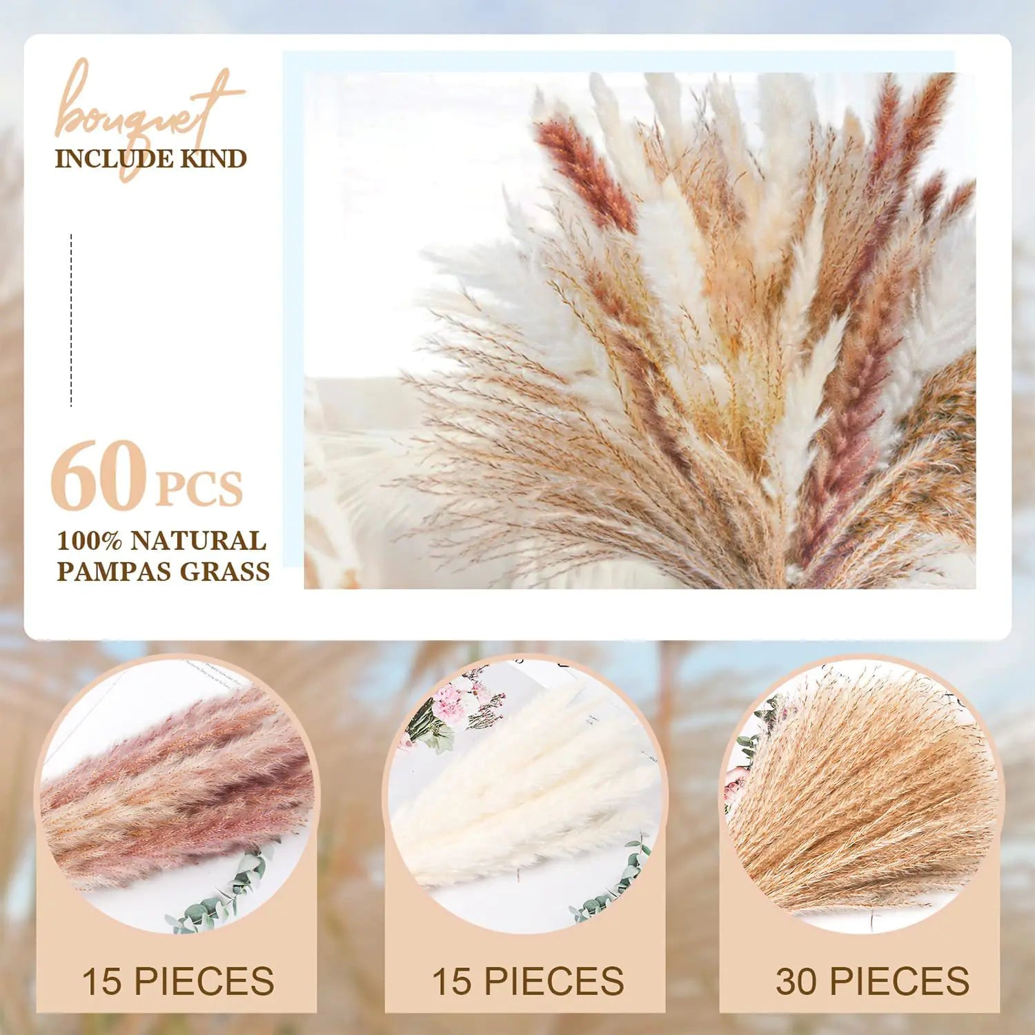 Natural Dried Pampas Grass Bouquet