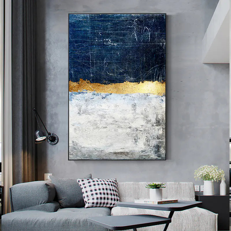 White and Gold Abstract Canvas Painting