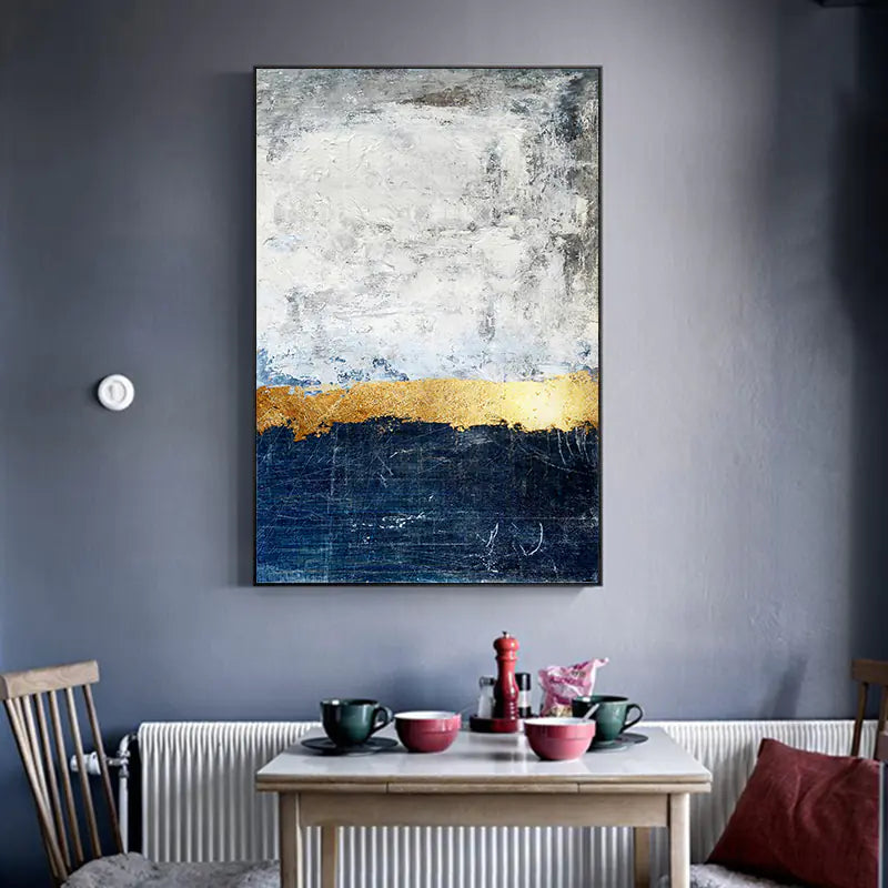 White and Gold Abstract Canvas Painting