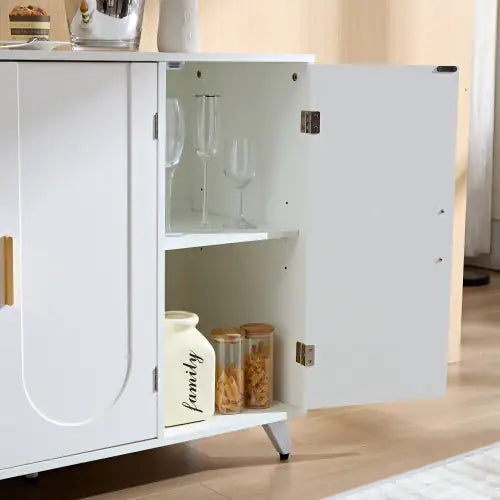 Modern White & Gold Accent Cabinet | 3-Door Storage Sideboard