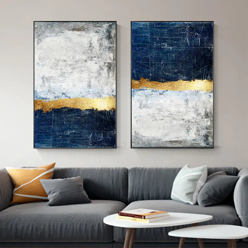 White and Gold Abstract Canvas Painting